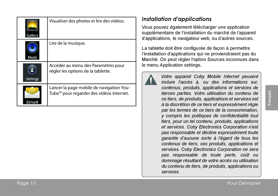 COBY electronic MID7120, MID8120 quick start Installation d’applications 