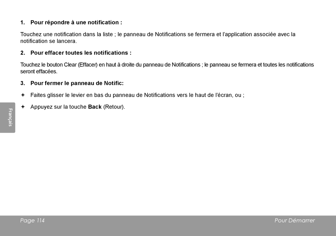 COBY electronic MID8120, MID7120 quick start Pour répondre à une notification, Pour effacer toutes les notifications 