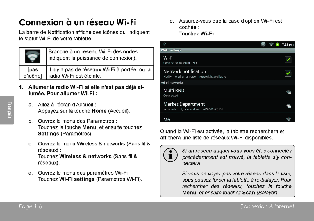 COBY electronic MID8120, MID7120 quick start Connexion à un réseau Wi-Fi 