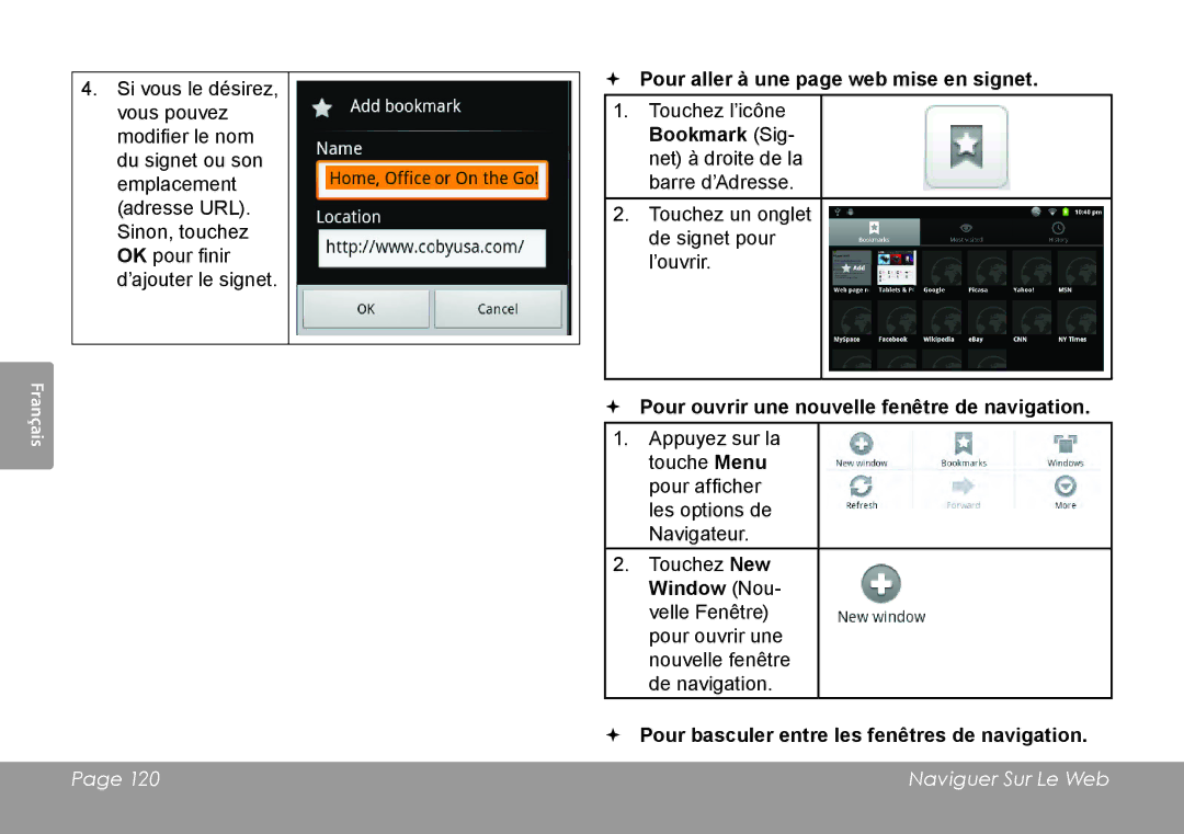 COBY electronic MID8120, MID7120 quick start  Pour aller à une page web mise en signet 