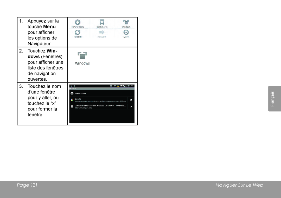 COBY electronic MID7120, MID8120 quick start Naviguer Sur Le Web 