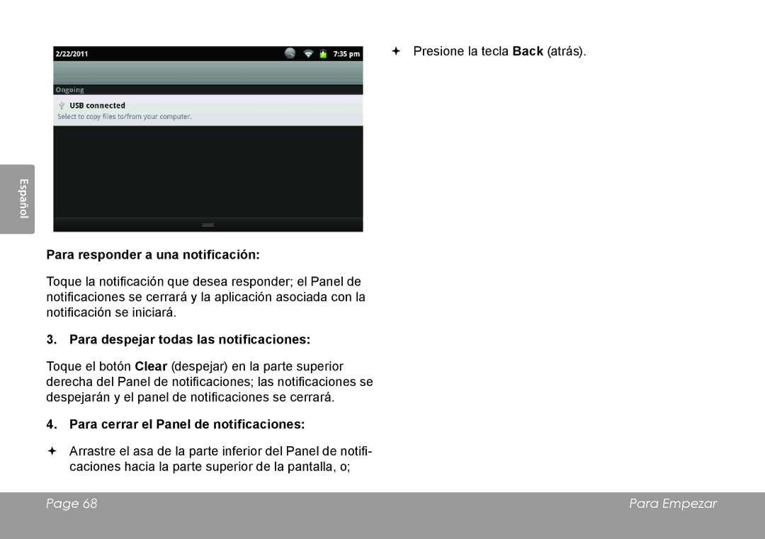 COBY electronic MID8120, MID7120 quick start Para responder a una notificación, Para despejar todas las notificaciones 