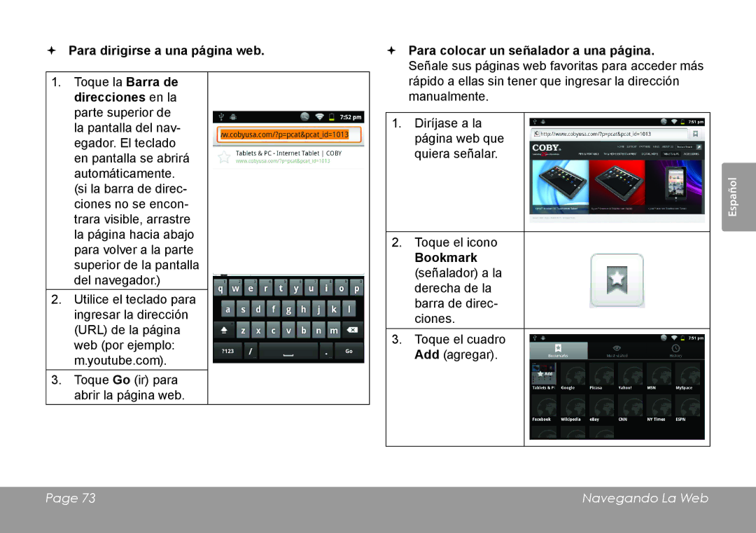 COBY electronic MID7120, MID8120 quick start  Para colocar un señalador a una página 