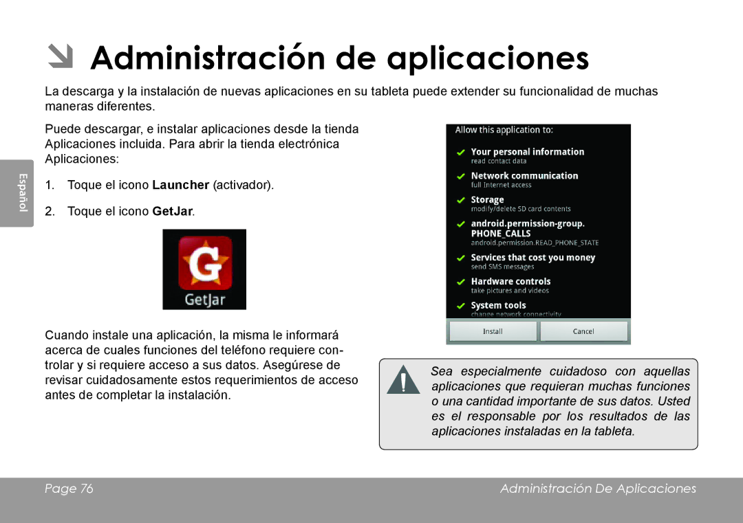 COBY electronic MID8120, MID7120 quick start ÂÂAdministración de aplicaciones, Administración De Aplicaciones 