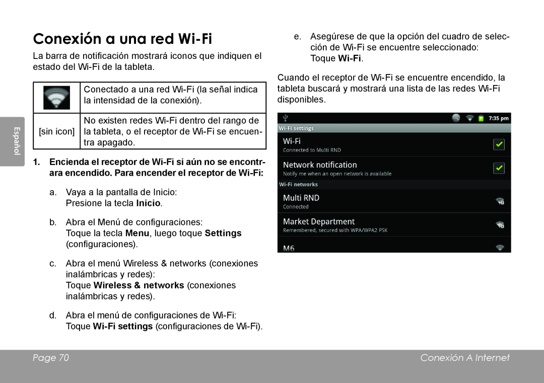 COBY electronic MID8120, MID7120 Conexión a una red Wi-Fi, Toque Wireless & networks conexiones inalámbricas y redes, Page 