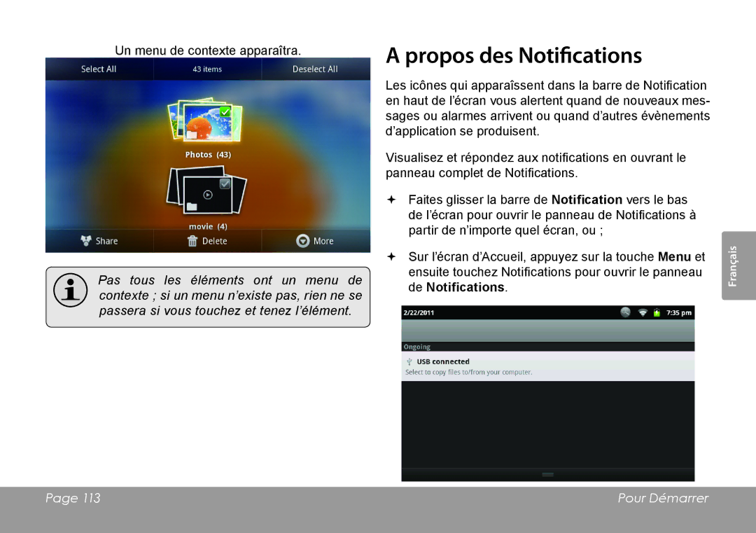 COBY electronic MID7127, MID8127 quick start Propos des Notifications 