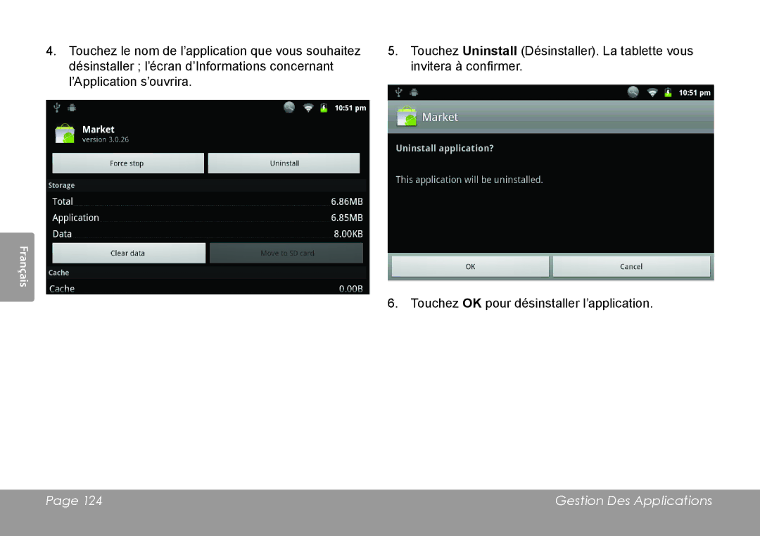 COBY electronic MID8127, MID7127 quick start Touchez OK pour désinstaller l’application 