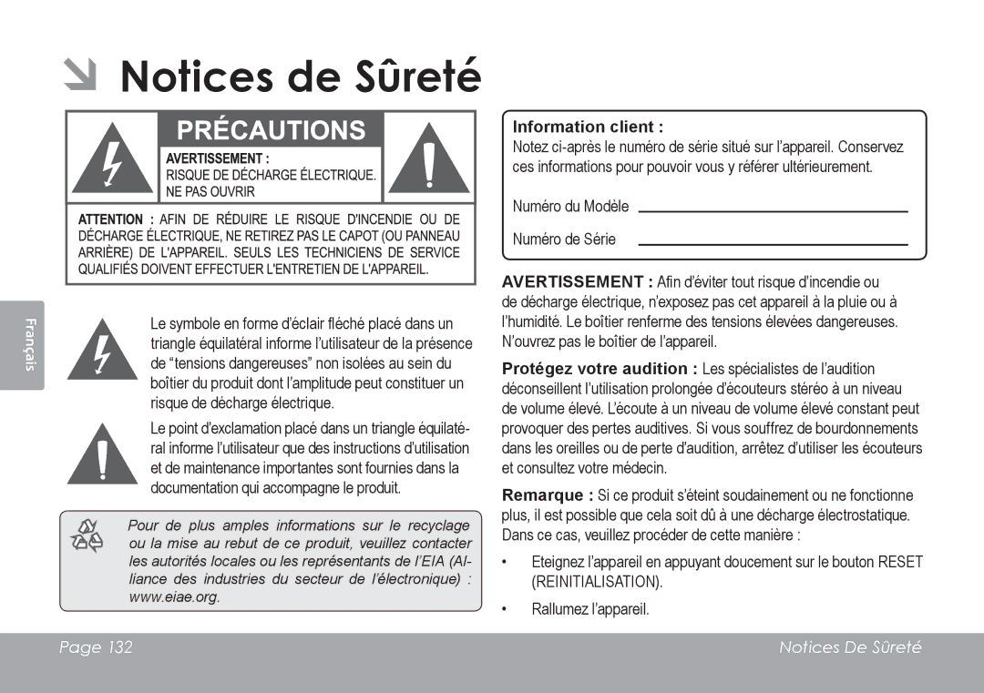 COBY electronic MID8127, MID7127 quick start ÂÂNotices de Sûreté, Information client 