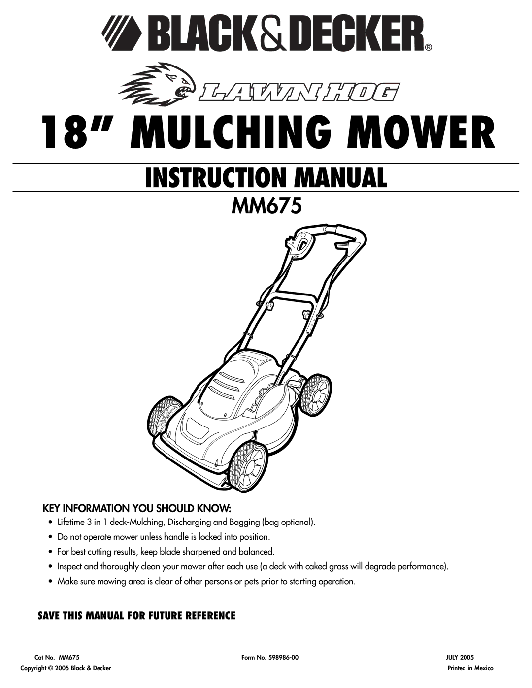 COBY electronic MM675 instruction manual Mulching Mower, KEY Information YOU should Know 