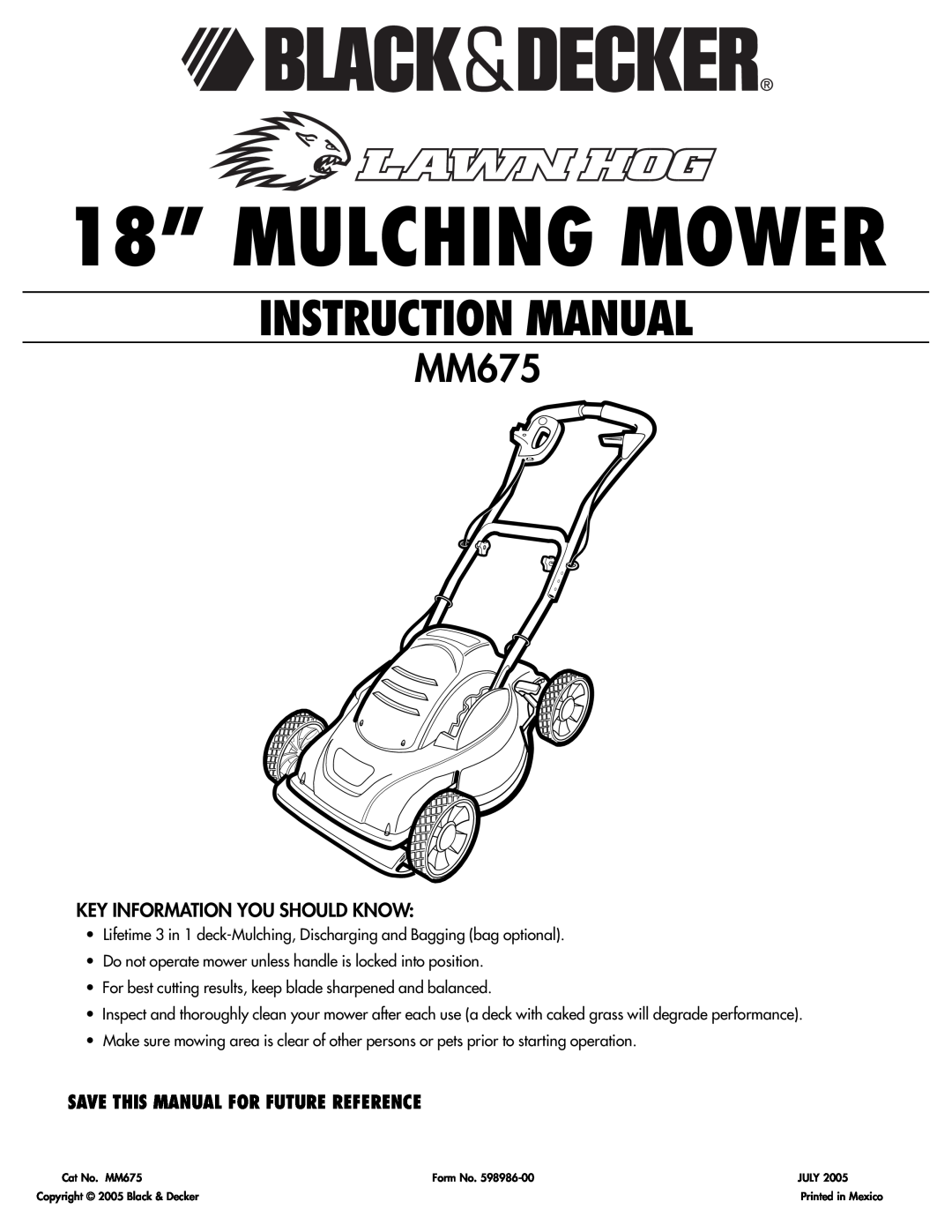 COBY electronic MM675 instruction manual Save This Manual For Future Reference, 18” MULCHING MOWER 