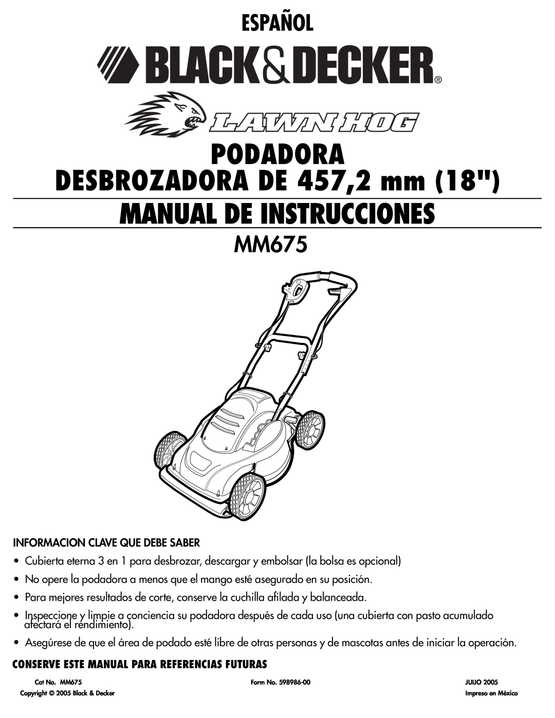 COBY electronic MM675 instruction manual PODADORA DESBROZADORA DE 457,2 mm MANUAL DE INSTRUCCIONES, Español 