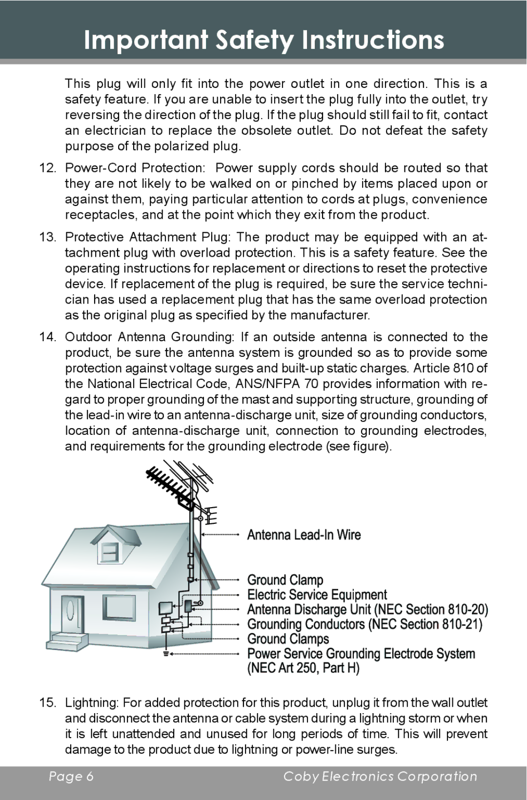 COBY electronic MP-705-2G, MP-705-4G, MP-705-1G instruction manual Important Safety Instructions 