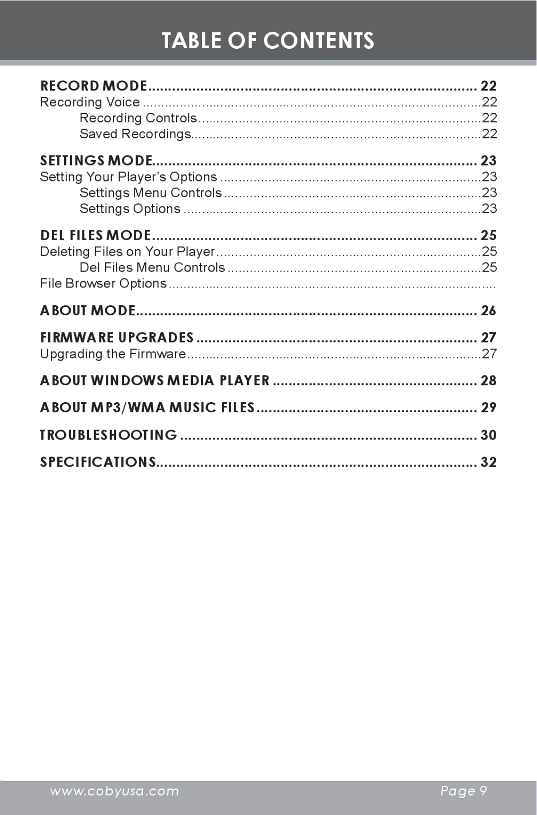 COBY electronic MP-C353 instruction manual Record Mode 