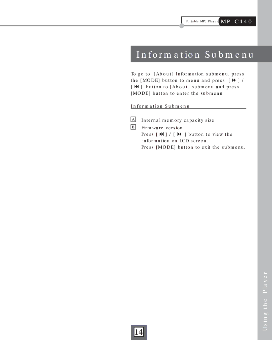 COBY electronic MP-C440 manual Information Submenu 