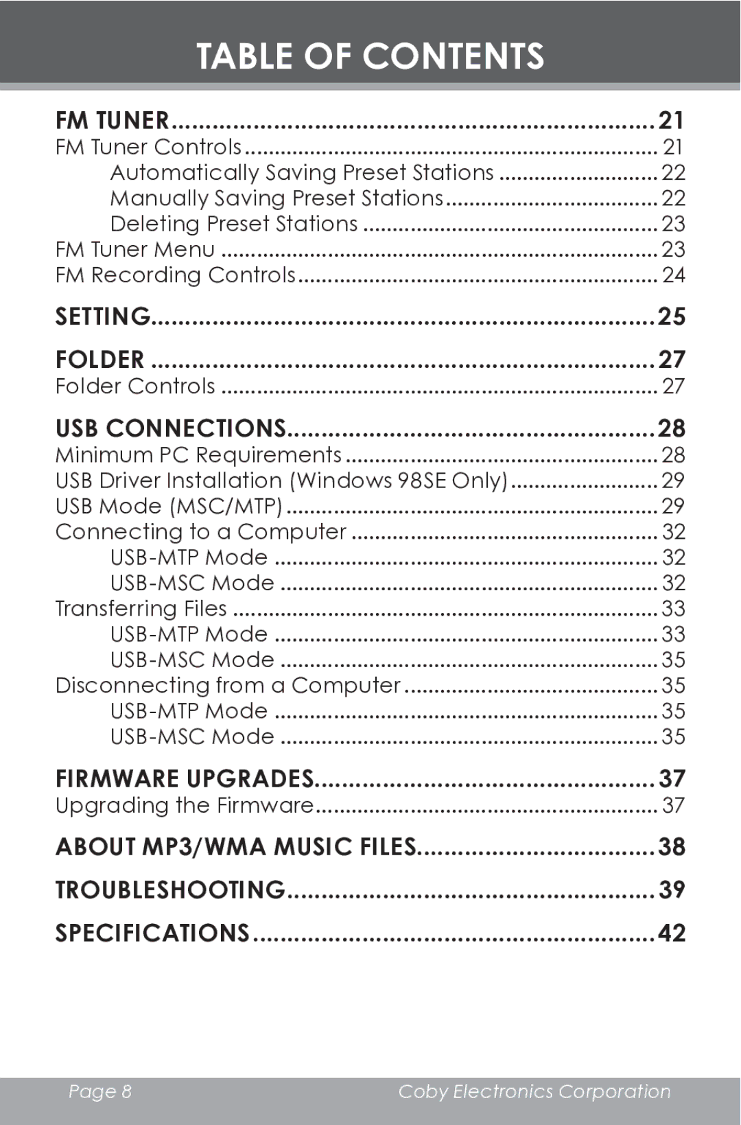 COBY electronic MP-C546 instruction manual Setting Folder 