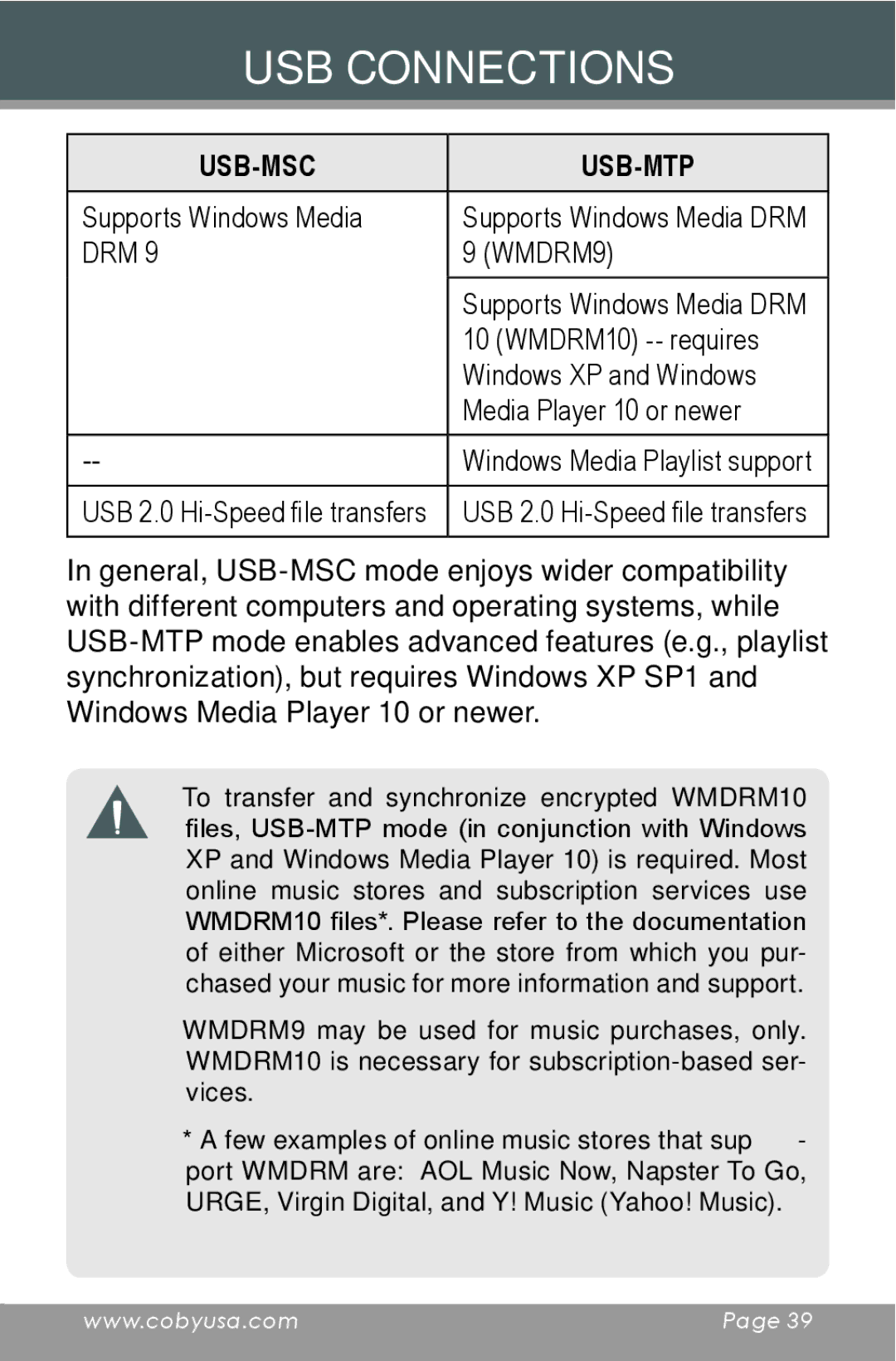 COBY electronic MP-C654 instruction manual Drm 