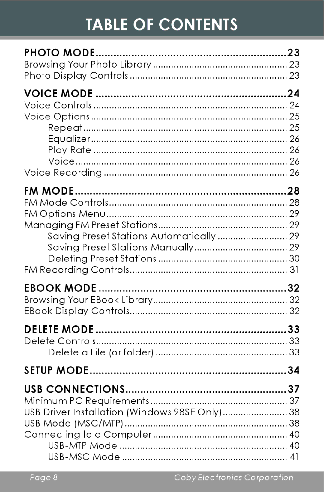 COBY electronic MP-C654 instruction manual Photo Mode 