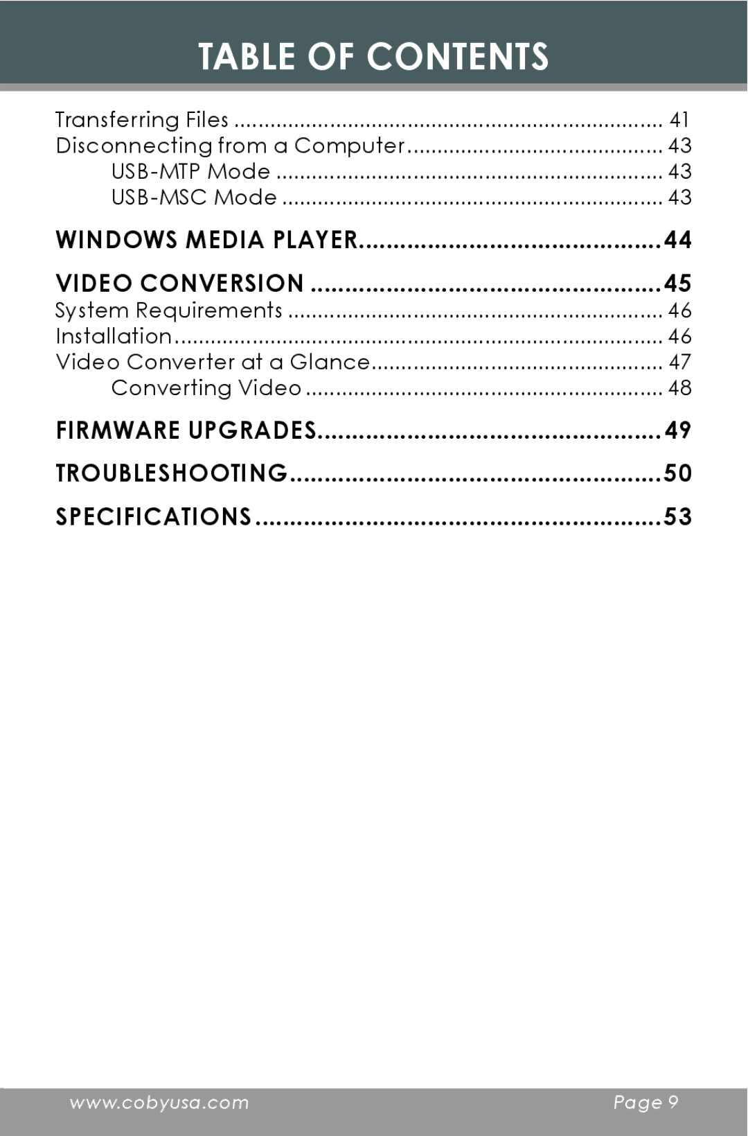 COBY electronic MP-C654 instruction manual Specifications 