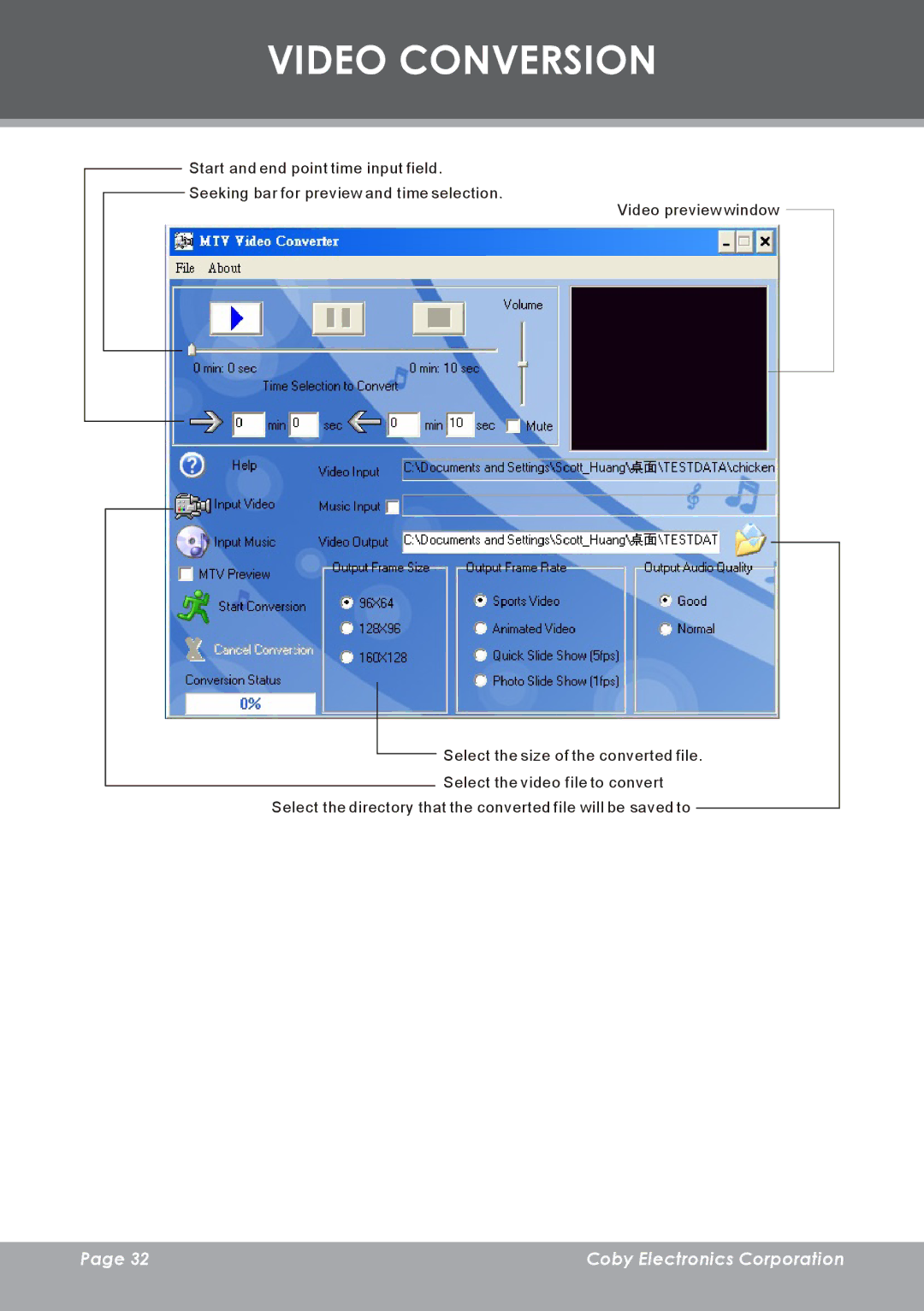 COBY electronic MP-C7085 instruction manual Video Conversion 