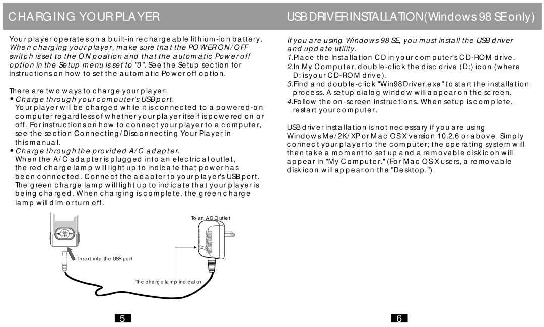 COBY electronic MP-C758 user manual Charging Your Player, Charge through your computers USB port 