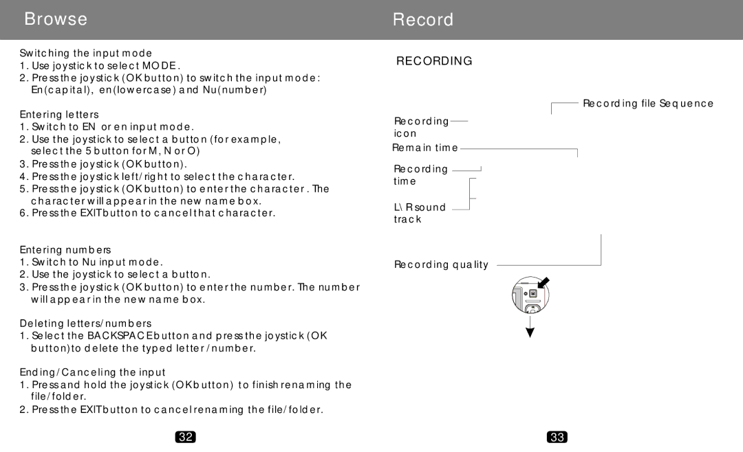 COBY electronic MP-C789 manual Recording 