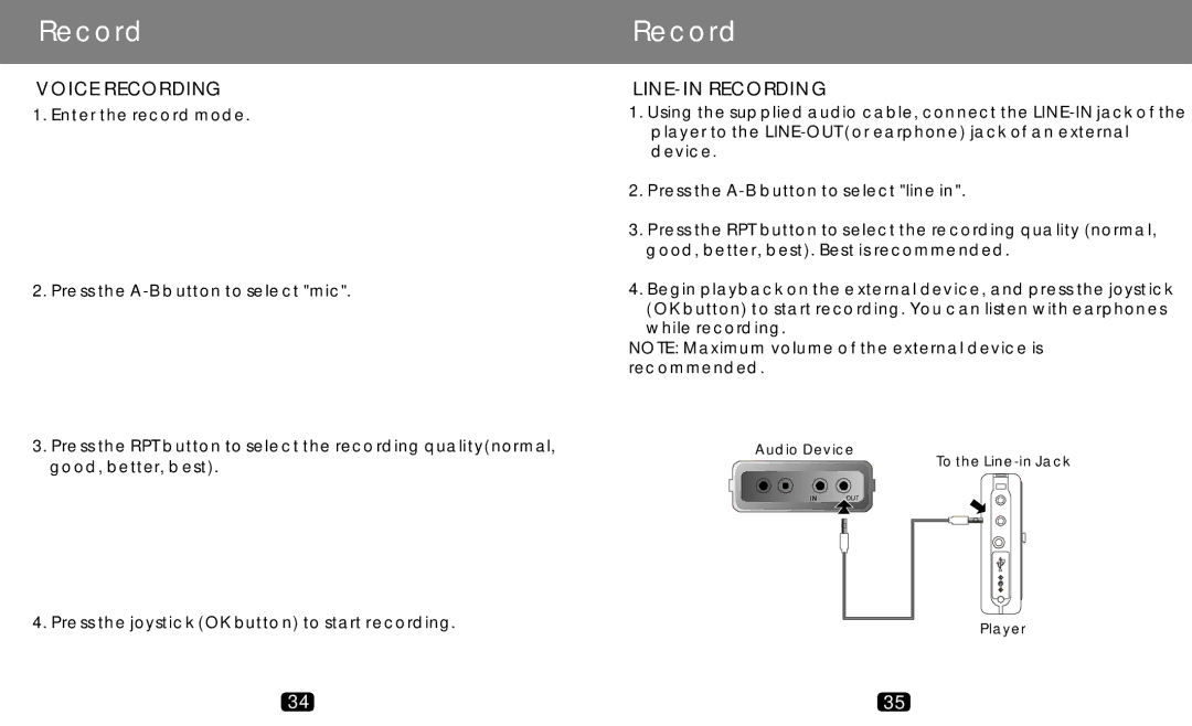 COBY electronic MP-C789 manual Voice Recording, LINE-IN Recordin G 