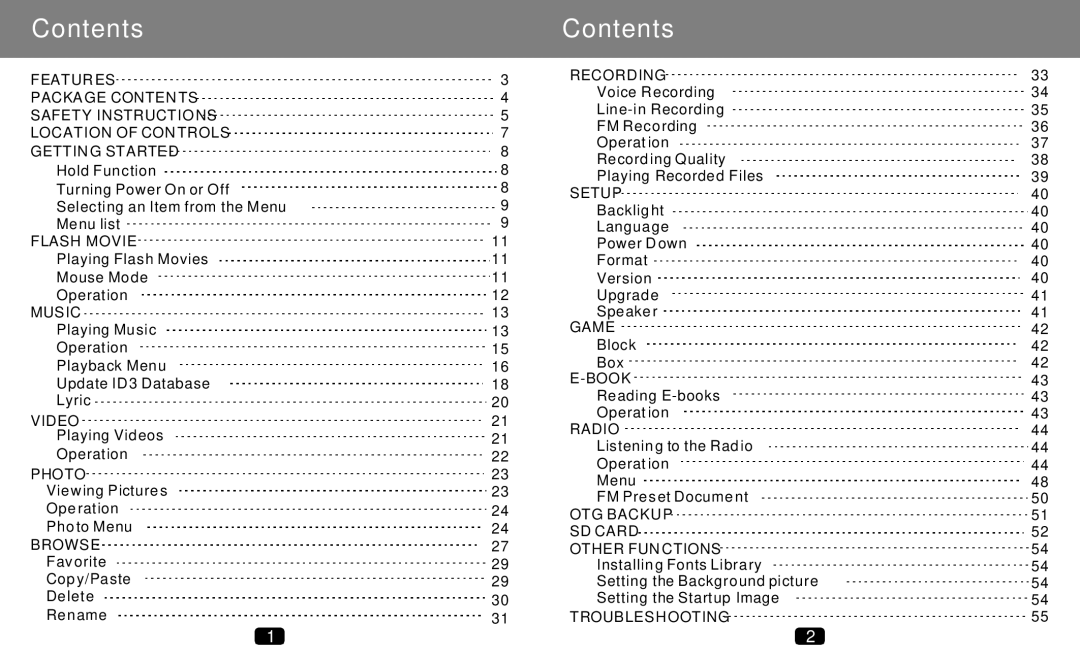 COBY electronic MP-C789 manual Contents 