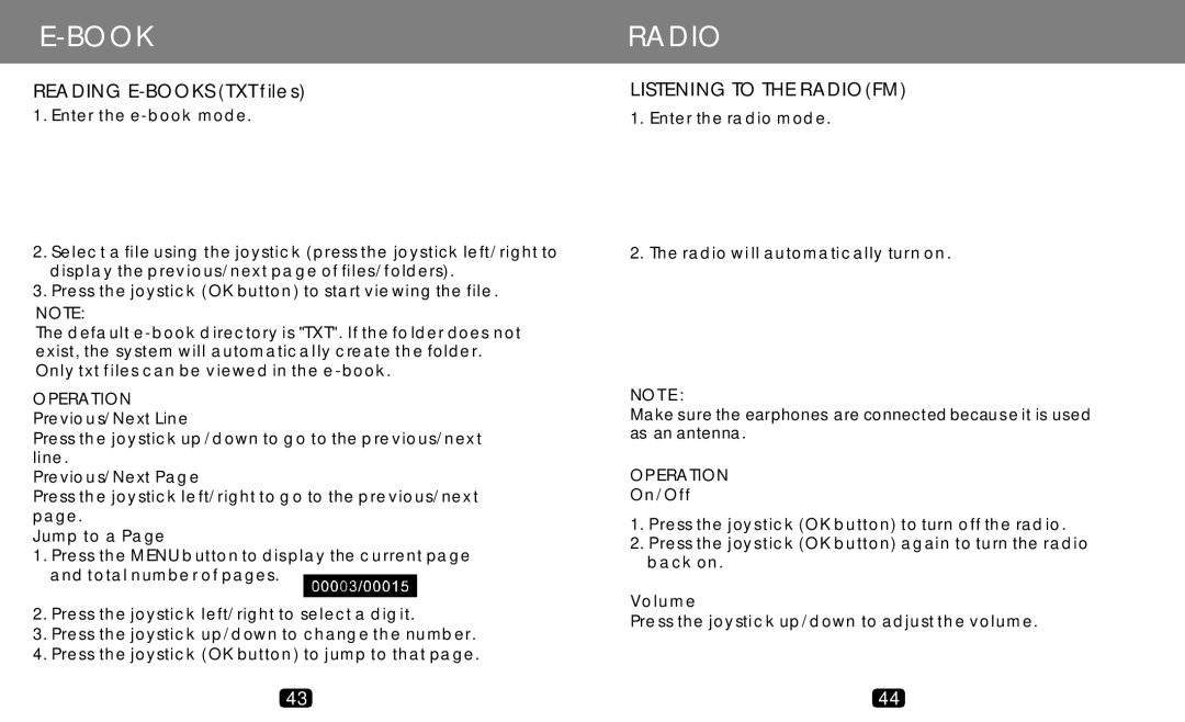 COBY electronic MP-C789 manual Listening to the Radiofm, Operation, Previous/Next Line, Jump to a, On/Off 