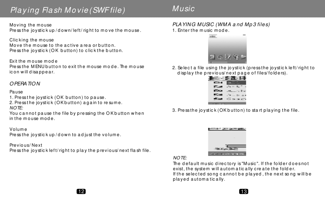 COBY electronic MP-C789 manual Playing Flash MovieSWF file, Music, Operation 