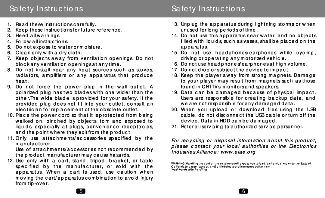 COBY electronic MP-C789 manual Safety Instructions, Read these instructions carefully 