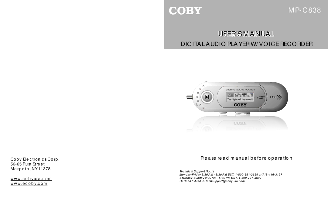 COBY electronic MP-C838 user manual 