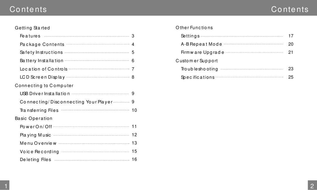 COBY electronic MP-C838 user manual Contents 