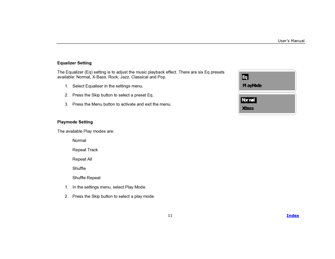 COBY electronic MP-C840 user manual Equalizer Setting, Playmode Setting 