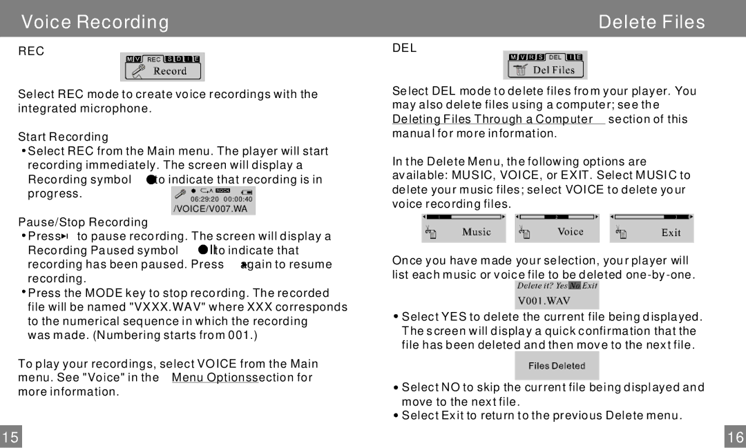 COBY electronic MP-C848 user manual Delete Files 