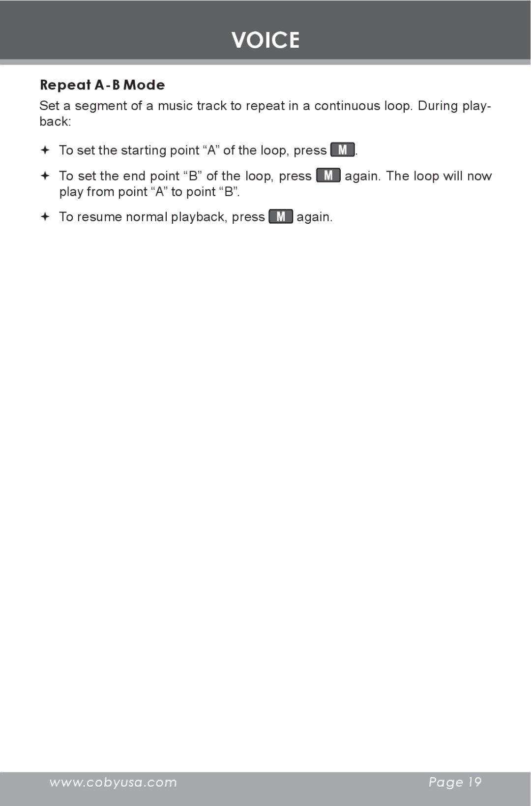 COBY electronic MP-C855 instruction manual Voice 