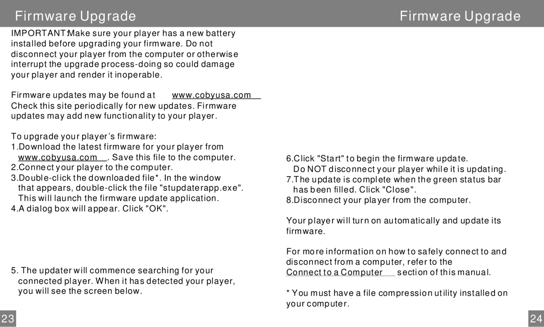 COBY electronic MP-C858 user manual Firmware Upgrade 