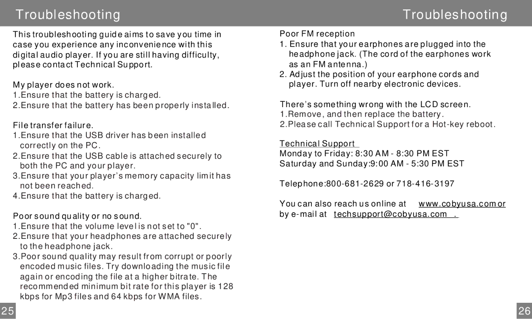 COBY electronic MP-C858 user manual Troubleshooting 