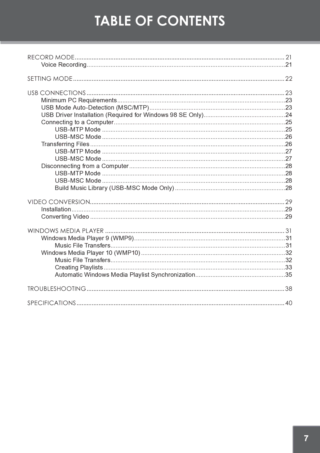 COBY electronic MP-C945 instruction manual Voice Recording 