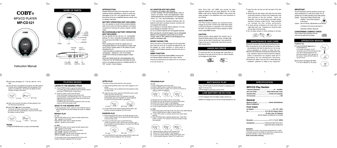 COBY electronic MP-CD521 operation manual 