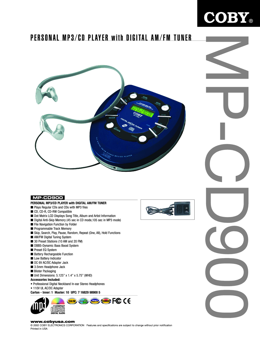 COBY electronic MP-CD900 manual 
