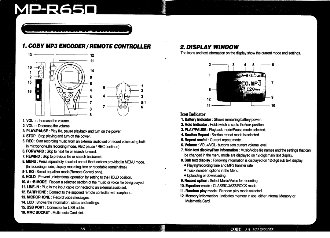 COBY electronic MP-R650 manual 