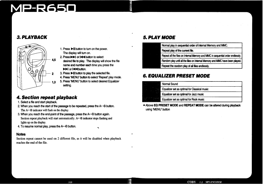 COBY electronic MP-R650 manual 