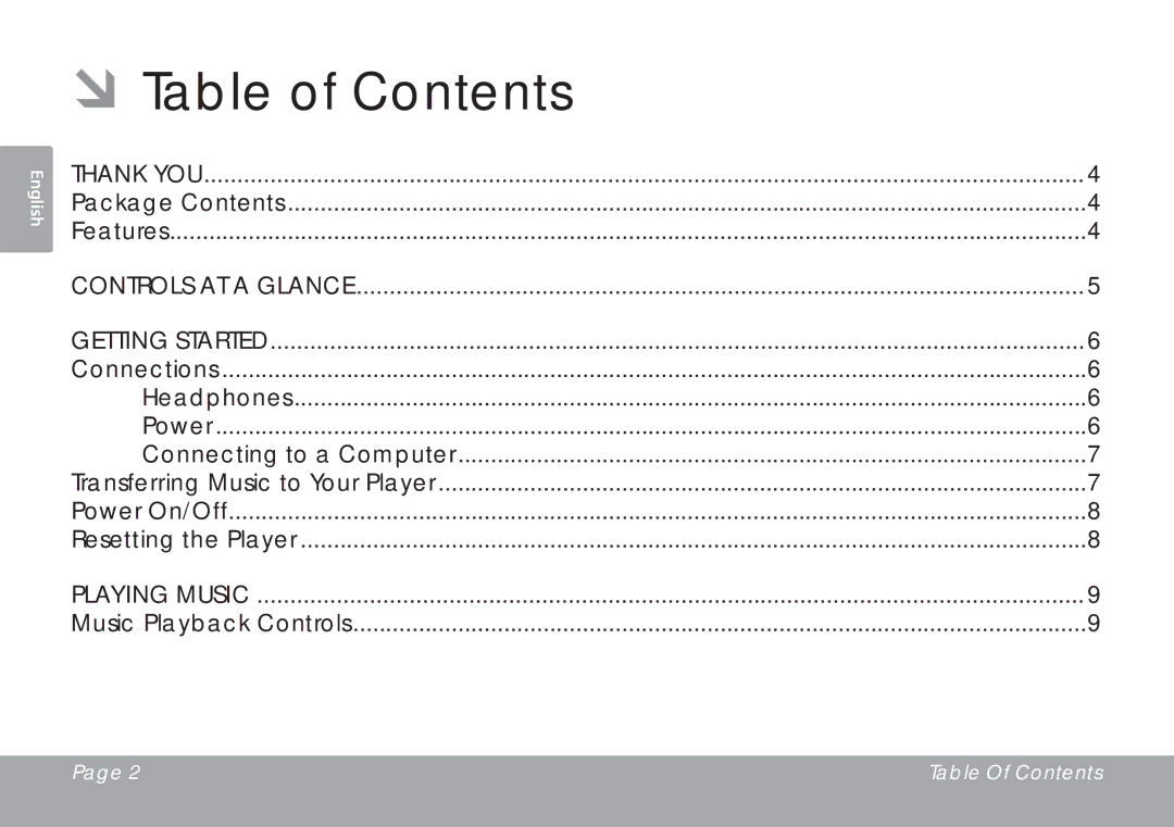 COBY electronic MP201 instruction manual ÂÂTable of Contents 