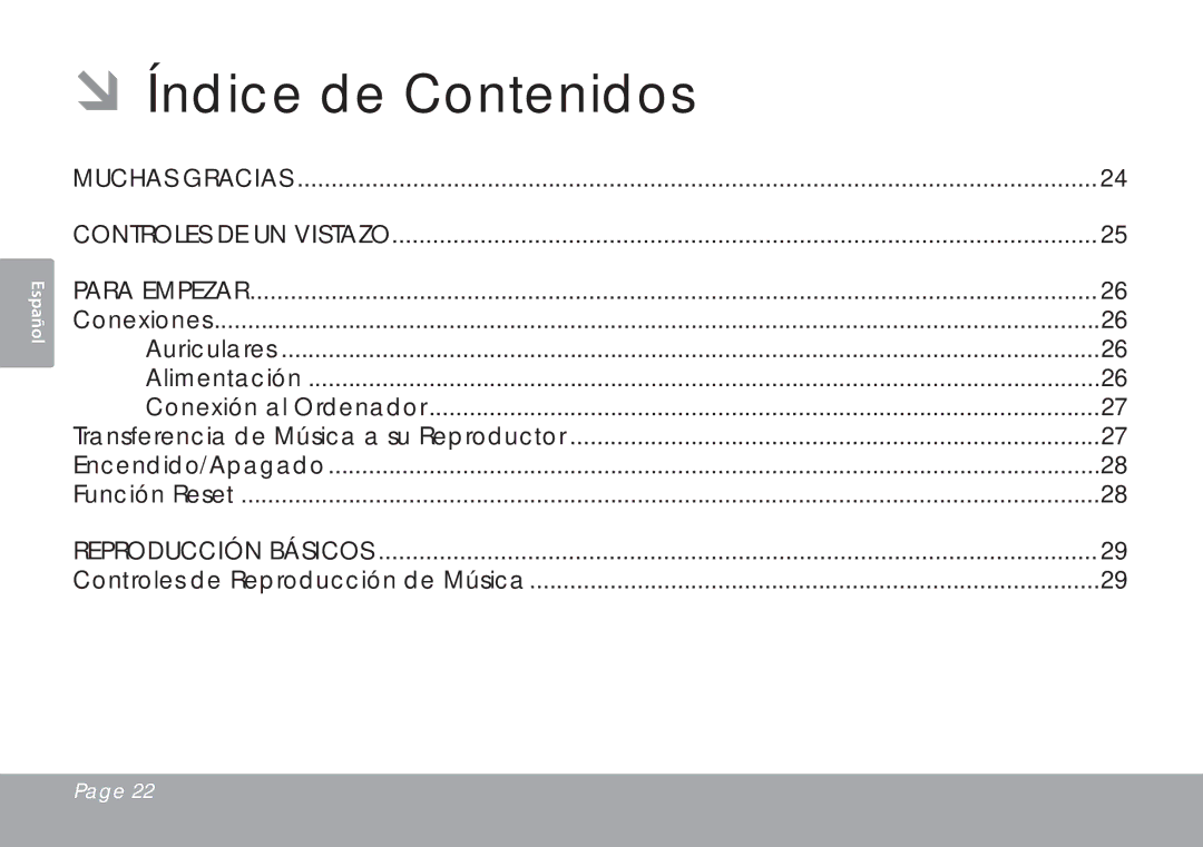 COBY electronic MP201 ÂÂÍndice de Contenidos, Muchas Gracias Controles de un Vistazo Para Empezar, Reproducción Básicos 