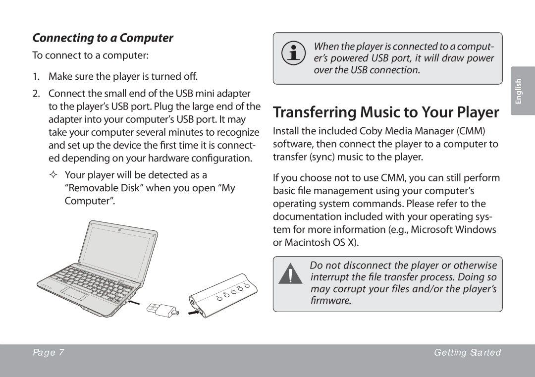 COBY electronic MP201 instruction manual Transferring Music to Your Player 