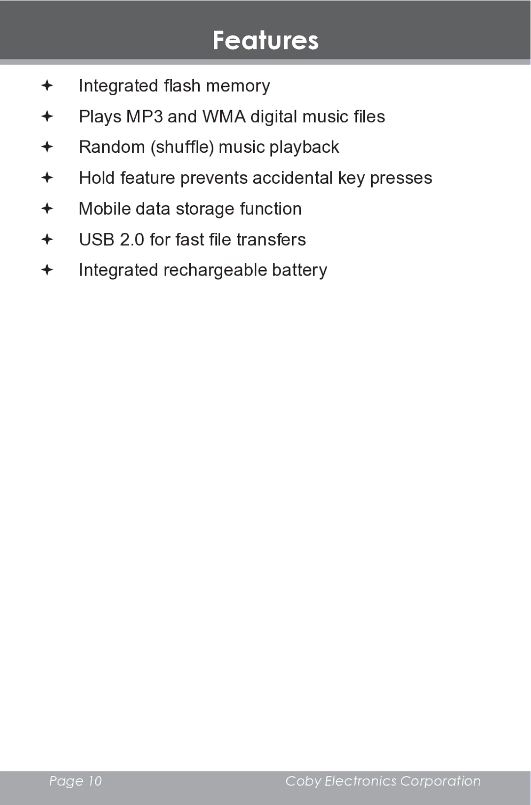 COBY electronic MP550-2G instruction manual Features 