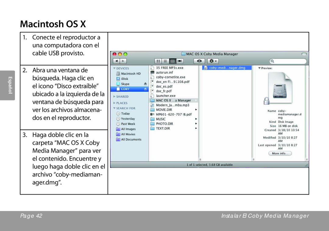 COBY electronic MP757, MP768, MP767 quick start Macintosh OS 