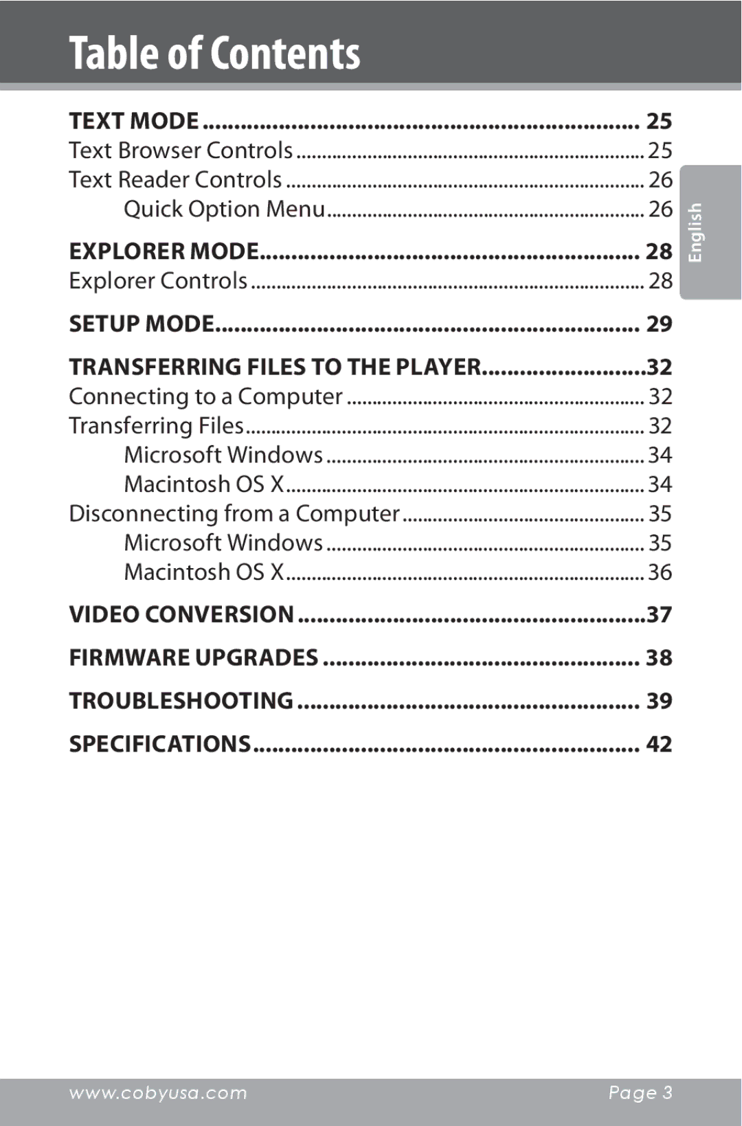 COBY electronic MP815 instruction manual Transferring Files to the Player 