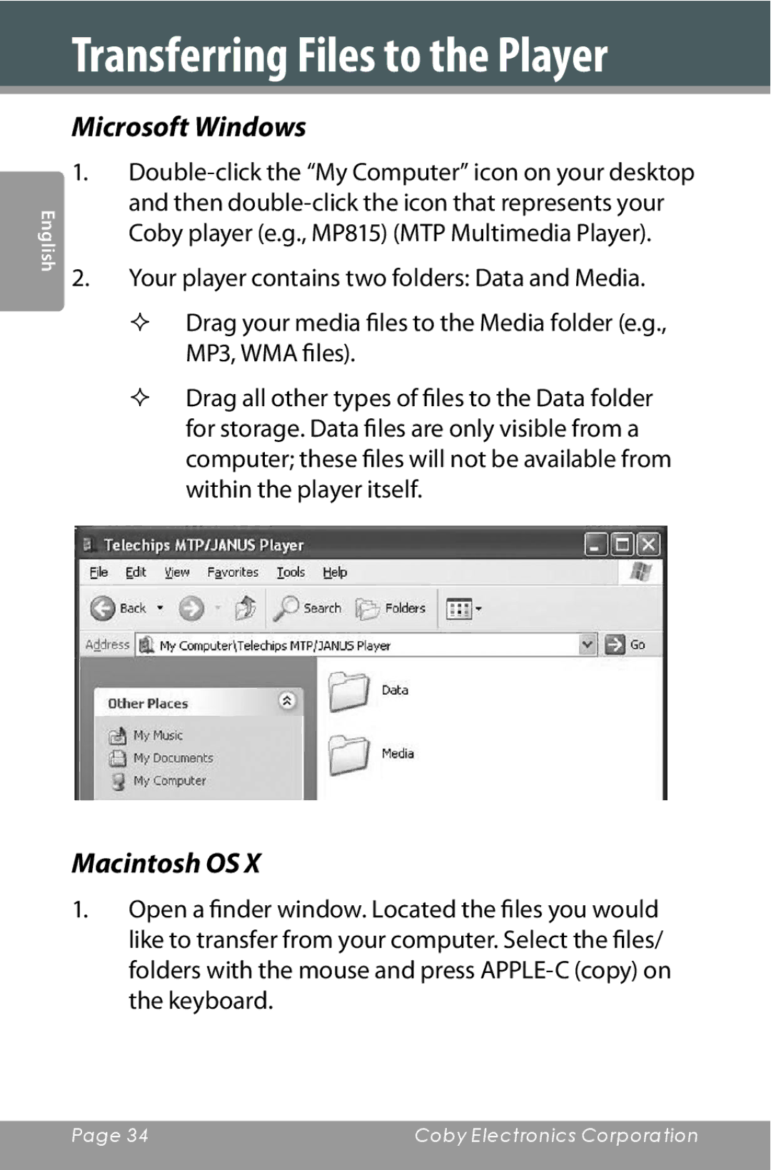 COBY electronic MP815 instruction manual Microsoft Windows 