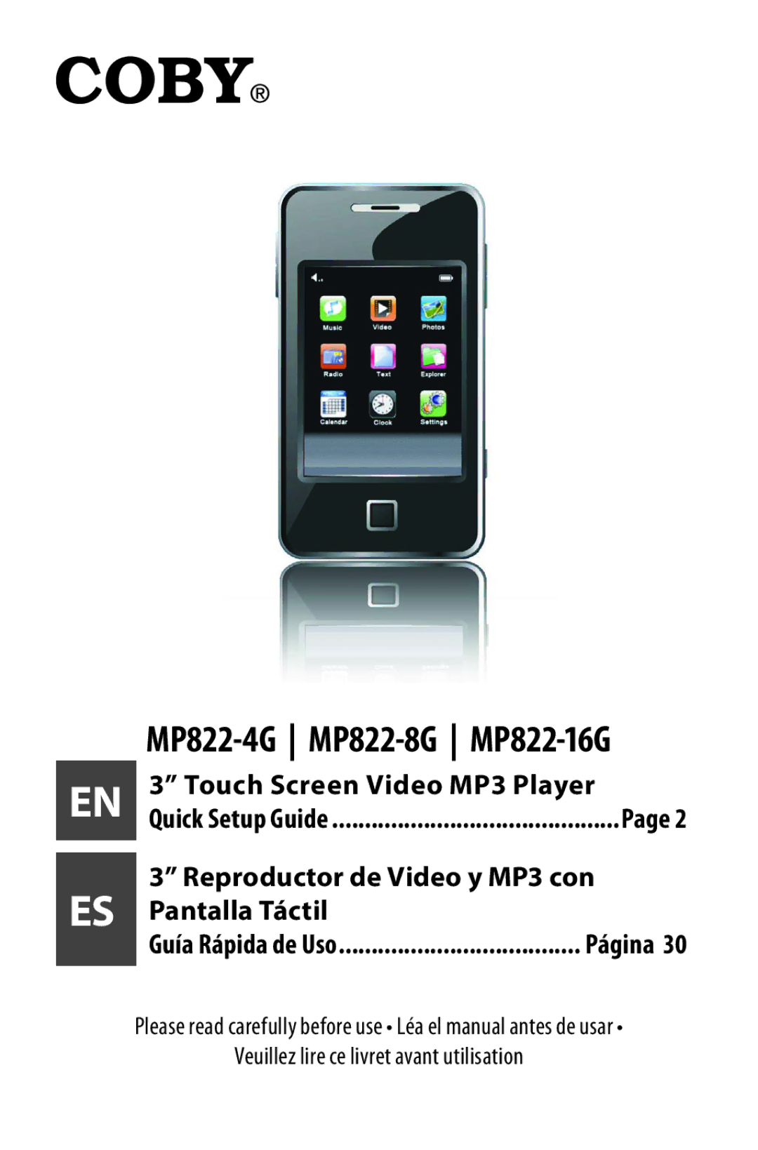 COBY electronic setup guide MP822-4G MP822-8G MP822-16G 